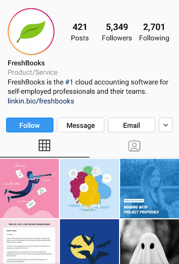 exemplu de biografie de afaceri Instagram cu o realizare
