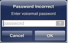 iPhone error MEssage "Introducerea incorectă a parolei prin poștă vocală"