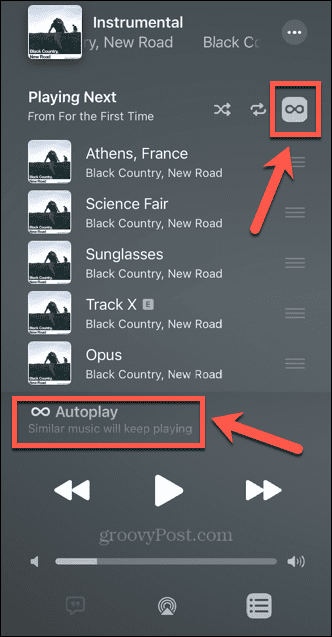 pictograma de redare automată a muzicii Apple este activată