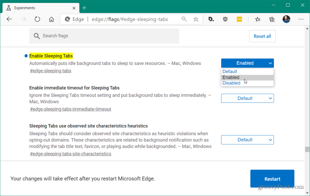 Cum se activează filele Sleeping în Microsoft Edge