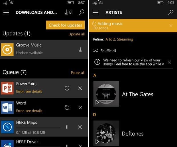 Actualizare muzică Groove Windows 10 Mobile