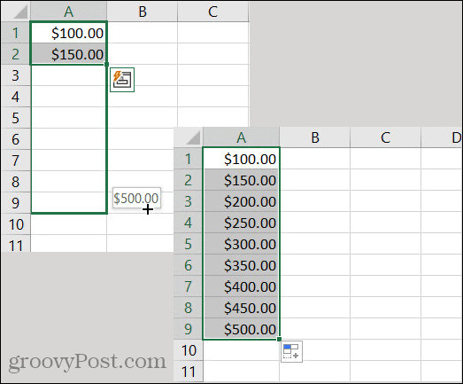 Model de completare automată Excel