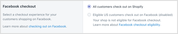 În Shopify, selectați o experiență de plată pentru clienții dvs. care cumpără pe Facebook.