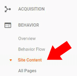 Sub Comportament în Google Analytics, alegeți Conținut site> Toate paginile.