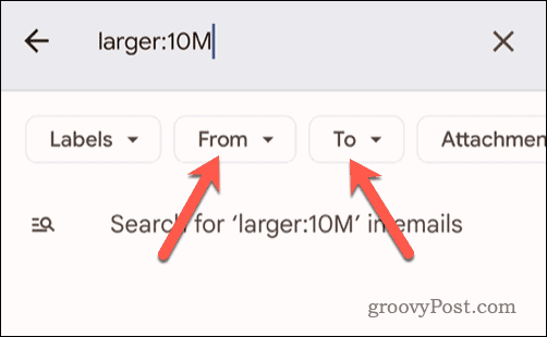 Setarea criteriilor de căutare suplimentare pentru o căutare în Gmail pe mobil