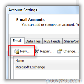 Creați un nou cont de poștă în Outlook 2007