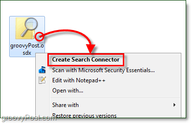 faceți clic dreapta pe desktop și apoi faceți clic pe fișierul OSDX care este un conector de căutare, apoi faceți clic pe create conector de căutare pentru Windows 7