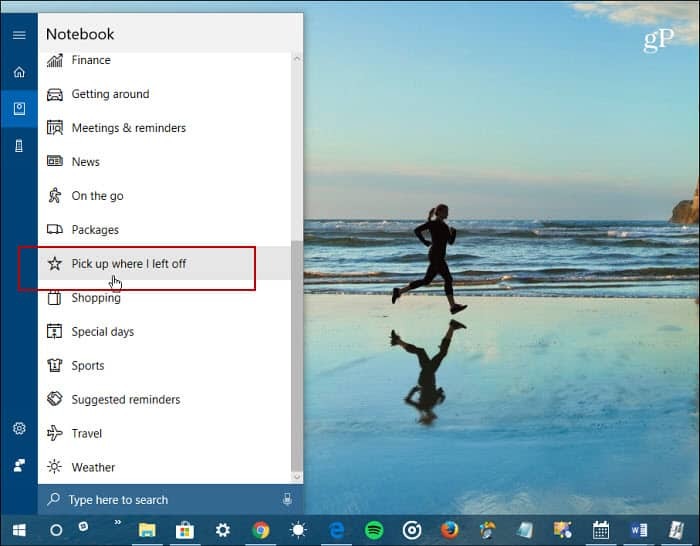 Notebook Cortana Ridicați locul unde am plecat