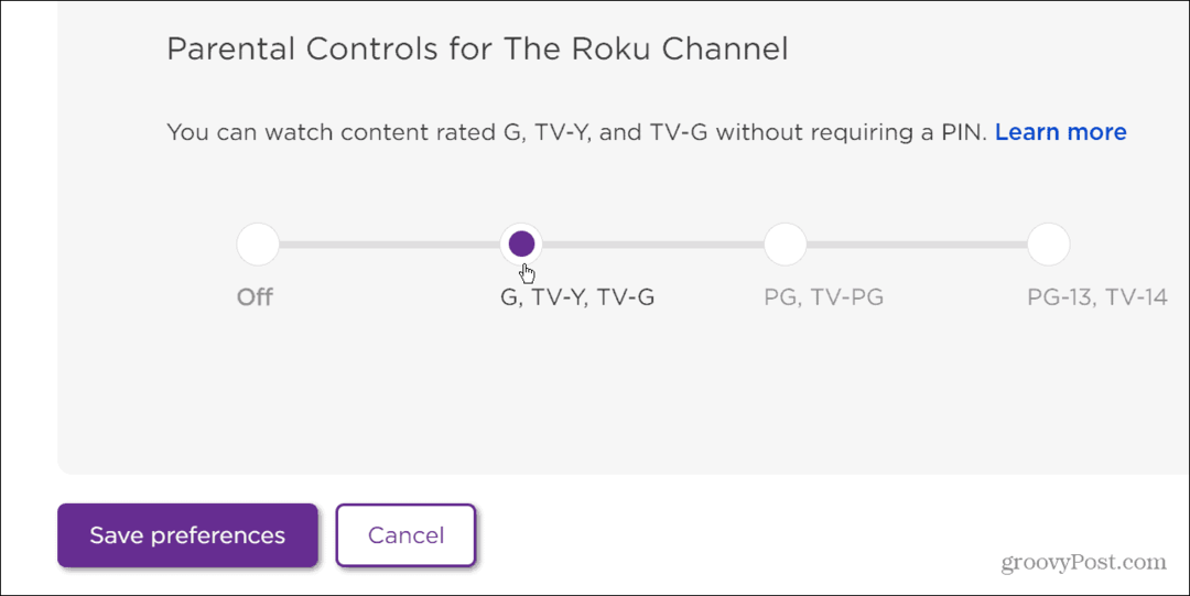 Control parental Roku pentru canalul YouTube