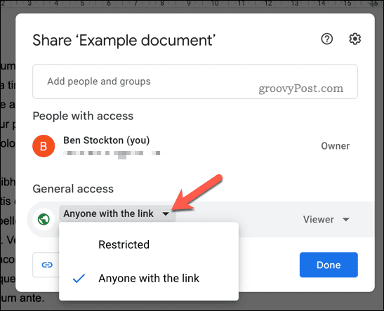 Setați permisiunile de partajare pentru Google Docs