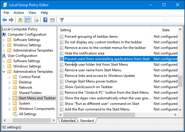 Blocați utilizatorii de la dezinstalarea aplicațiilor din meniul Start Windows 10