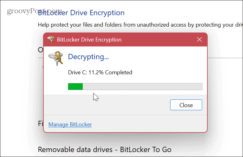 Dezactivați sau suspendați BitLocker 