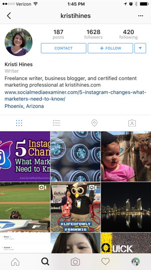 exemplu de profil de afaceri instagram
