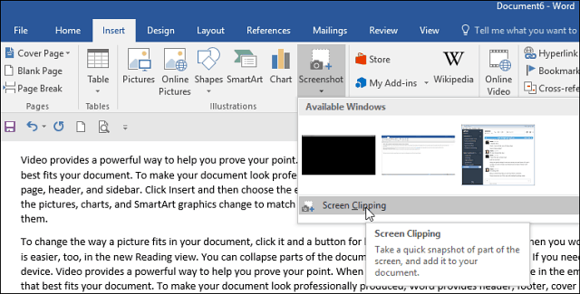 Cum să faceți o captură de ecran în Office și să o inserați într-un document
