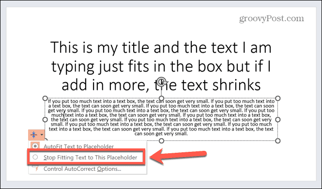 Powerpoint nu mai potrivi textul la substituent