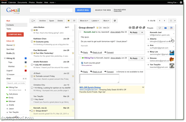 Laboratoare Gmail: un nou panou de lectură, exact ca Outlook