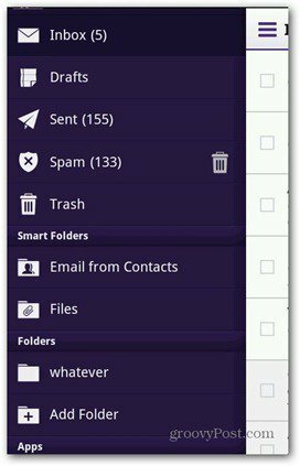Meniu pentru Android Mail Yahoo