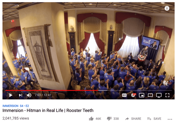 Exemplu de angajament superfan Rooster Teeth pe YouTube.