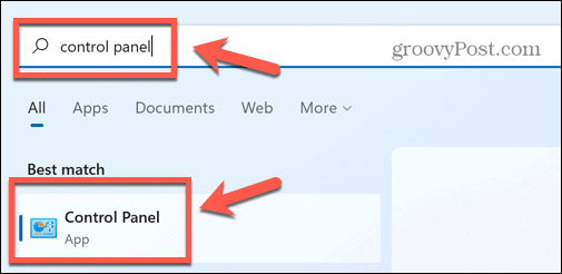 panoul de control de căutare Windows