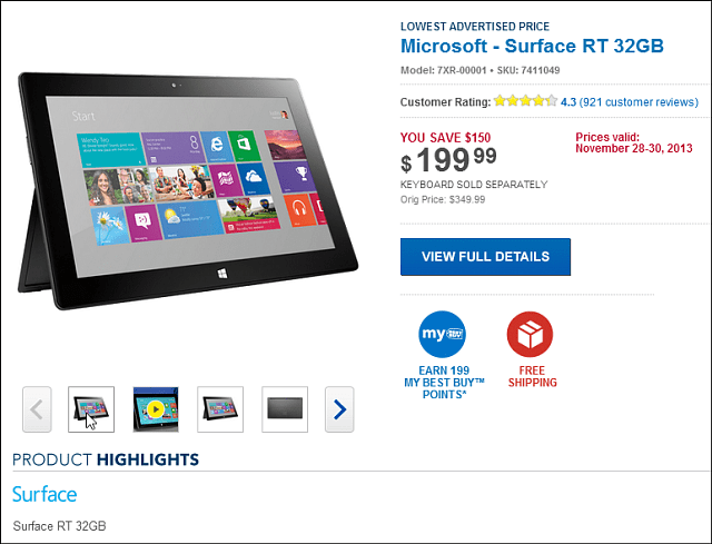 Oferta cea mai bună cumpărare de Black Friday: Microsoft Surface RT 32GB 199 USD
