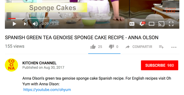 Cocina direcționează publicul vorbitor de limbă engleză către un alt canal de gătit pe YouTube.