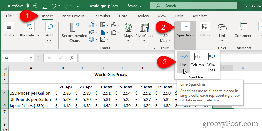 Selectați Excel Sparkline Type