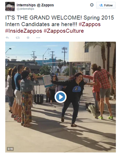 zappos stagiu de întâmpinare tweet video