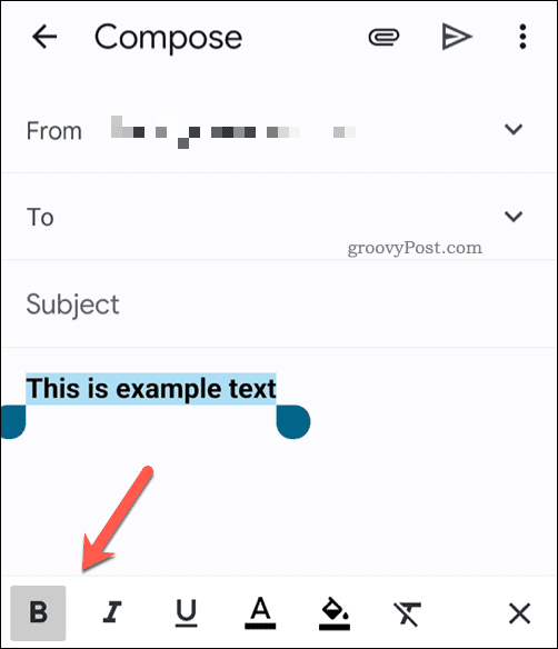 Bara de instrumente pentru formatarea textului din aplicația Gmail de pe mobil