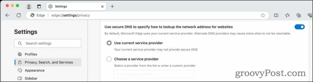 Setări DNS criptate în Microsoft Edge