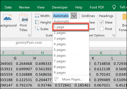 Opțiuni la scară de imprimare a paginii în Excel