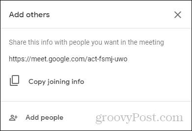 Adăugarea informațiilor de unire Google Meet