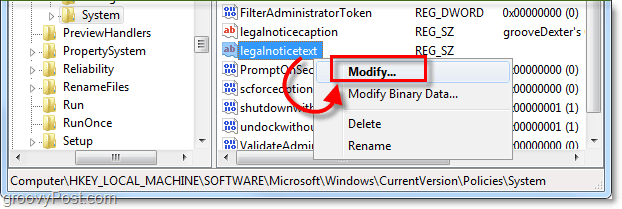 modificați legalnoticetext pentru a crea un mesaj de pornire Windows 7