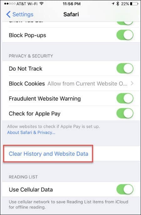 Ștergeți istoricul navigării Safari și datele site-ului web