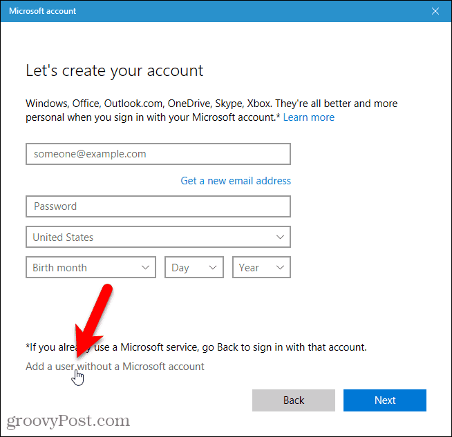 Adăugați un utilizator fără un cont Microsoft