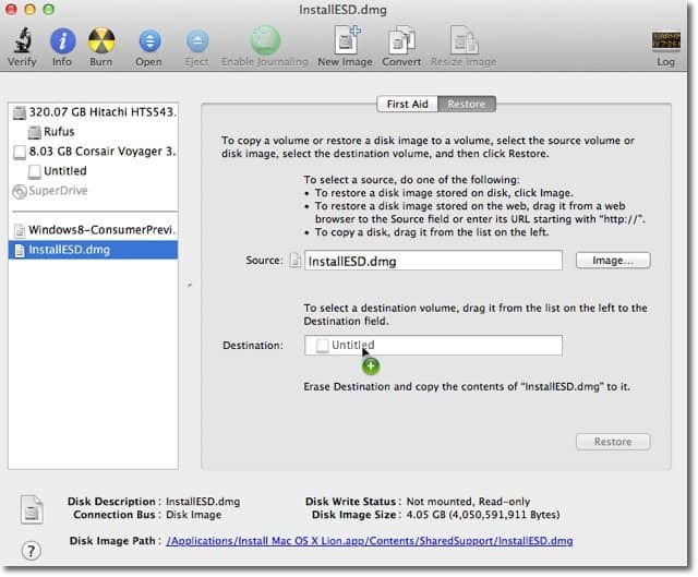 Apple OS X Lion: Cum să creezi imaginea pe disc de bootare