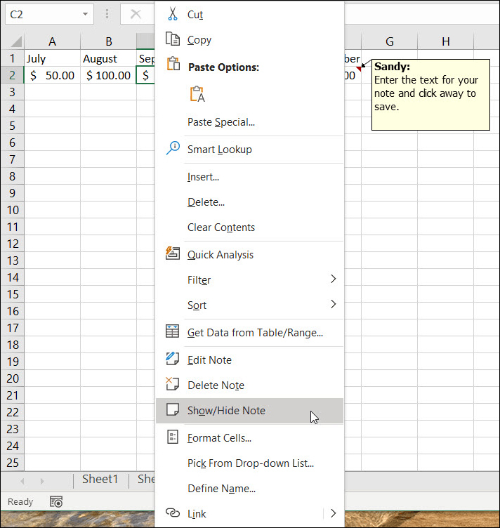 Afișați sau ascundeți notele în Excel