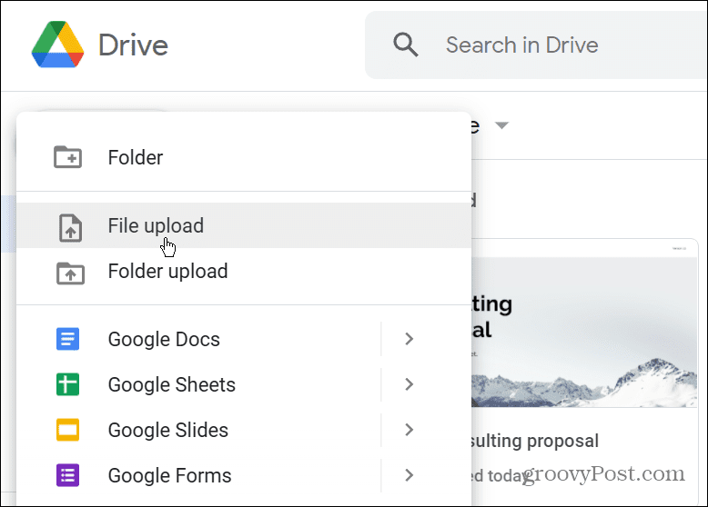 Încărcare fișier Google Drive