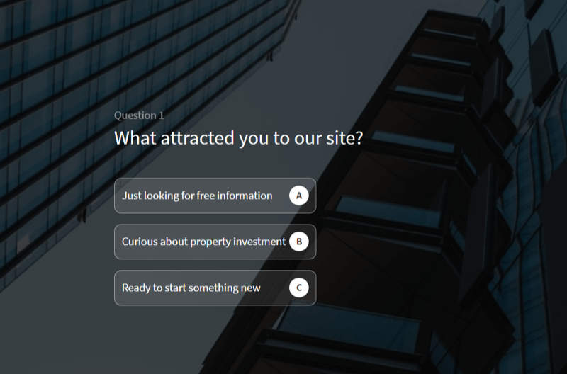 exemplu de test pe site folosit pentru a califica clienții potențiali pe un site de firme de formare în investiții imobiliare