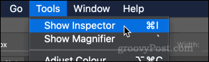 Afișați opțiunea Inspector în aplicația Previzualizare macOS