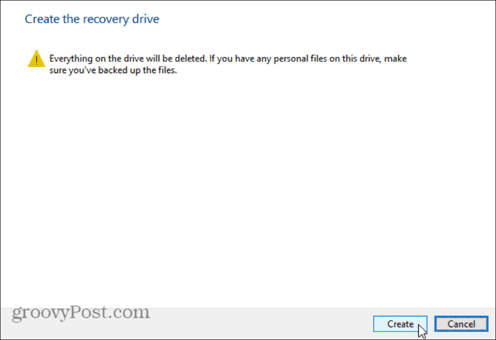 datele vor fi șterse unitatea de recuperare a mesajelor Windows 11