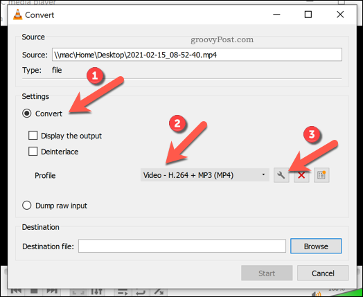 Setarea setărilor de conversie în VLC pe Windows