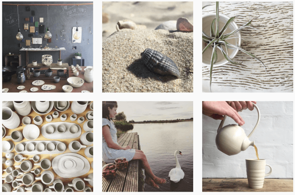 Illyria Pottery folosește un singur filtru pentru a crea un feed Instagram coerent.