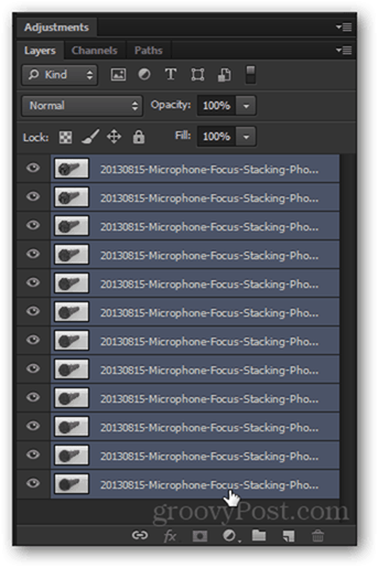 straturi selecție schimbare Photoshop straturi selectați toate tutorialele de fotografie dack stacking
