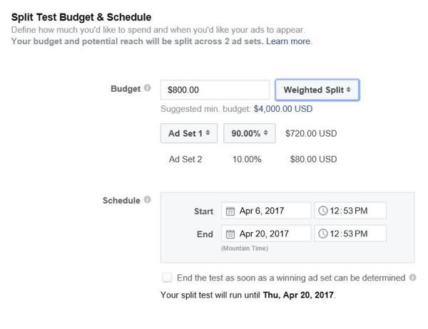 Facebook vă permite să controlați cât buget să alocați fiecărui set de anunțuri.