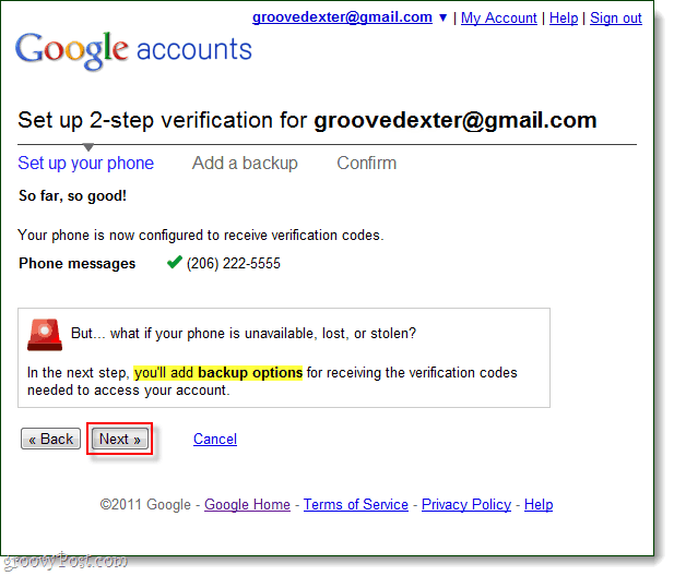 adăugați opțiuni de backup pentru verificare în doi pași Google
