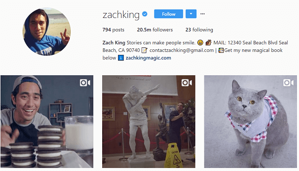 Deși inițial a folosit Instagram pentru a-și repostări Vines, Zach a început în scurt timp să creeze conținut original de Instagram.