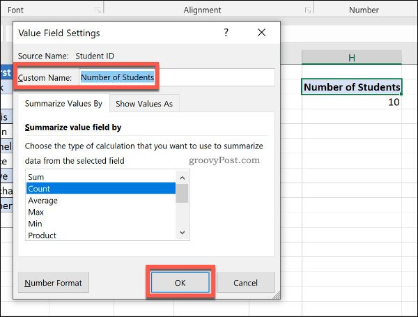 Înlocuirea etichetelor antetului în tabele pivot Excel