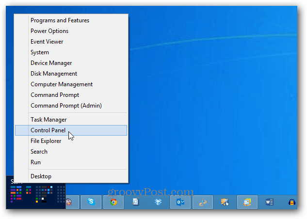 Meniul de alimentare cu Windows 8 al panoului de control