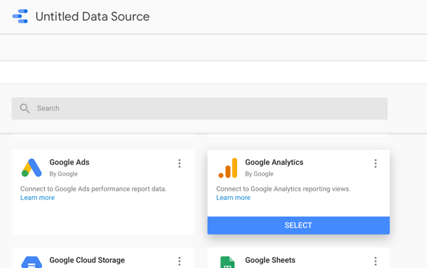 Utilizați Google Data Studio pentru a analiza anunțurile dvs. Facebook, pasul 2, opțiunea de a utiliza Google Analytics ca sursă de date