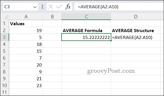 Exemplu de formulă MEDIE în Excel